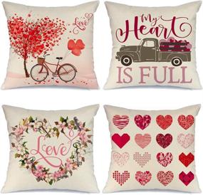 img 4 attached to ❤️ Romantic Valentine's Day Pillow Covers - Set of 4, 18x18 inch, Heart Tree and Love Bicycle Design, Decorative Cushion Cases for Valentine Decor - AENEY A288