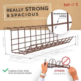 img 2 attached to 🔌 Scandinavian Brown Under Desk Cable Management Trays - Set of 2X 17in - Efficient Wire Organizers for Home and Office with Screws and Cable Straps