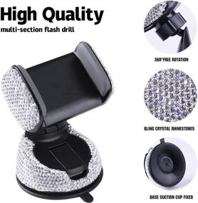 img 3 attached to Amiss Universal Bling Cell Phone Holder with 360°Adjustable Car Phone Mount, Additional Air Vent Base, Crystal Car Interior Decoration – Ideal for Windshield, Dashboard, and Air Vent (White)