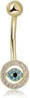 avora 10k yellow gold evil eye belly button ring - vibrant simulated diamond cz body jewelry | 014 gauge logo