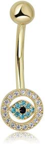 img 4 attached to AVORA 10K Yellow Gold Evil Eye Belly Button Ring - Vibrant Simulated Diamond CZ Body Jewelry | 014 Gauge