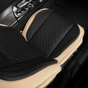 img 1 attached to 🚗 Upgrade Your Car's Style with GIANT PANDA Luxury Leather Front Seat Covers - Beige/Black (1 Pair)