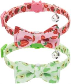 img 4 attached to 🐱 EXPAWLORER Cat Collar with Bells - Bowtie Fruit Style Safe Breakaway Cat Collars Set Strawberry & Avocado Pattern Kitten Collar, 2 Pack" - "EXPAWLORER Strawberry & Avocado Bowtie Cat Collar Set with Bells - Fruit Pattern, Safe Breakaway Kitten Collars, 2 Pack