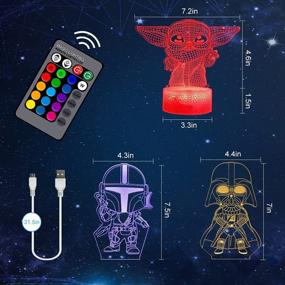 img 1 attached to 🌟 Kids LED Desk Lamp with 3D Illusion Night Light, 3 Patterns & 16 Color Change Decor Nightlight, Baby Yoda/Darth Vader/Stormtrooper Toys - Perfect Gifts for Star Wars Fans and Children