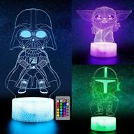 🌟 kids led desk lamp with 3d illusion night light, 3 patterns & 16 color change decor nightlight, baby yoda/darth vader/stormtrooper toys - perfect gifts for star wars fans and children логотип