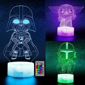 img 4 attached to 🌟 Kids LED Desk Lamp with 3D Illusion Night Light, 3 Patterns & 16 Color Change Decor Nightlight, Baby Yoda/Darth Vader/Stormtrooper Toys - Perfect Gifts for Star Wars Fans and Children