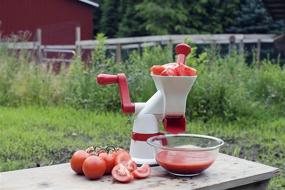 img 1 attached to 🍅 Weston 3 Cup Capacity Fruit and Tomato Press in Red and White, Model 67-1101-W