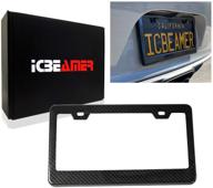 🚗 icbeamer black carbon fiber license plate frame - universal fit for vehicle truck suv mini van - front and rear [1 piece] logo