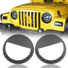 img 4 attached to 🚦 Hooke Road Matte Black Headlight Bezels Angry Bird Cover with Jeep Wrangler TJ (1997-2006) - Pair