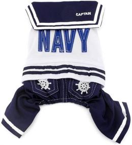 img 3 attached to 🐶 Navy Captain Costume Jumpsuit: Dress up Your Small Dog in Pegasus Selmai's Sailor Outfit!