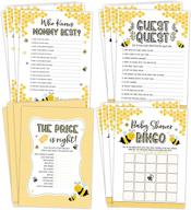 👶 neutral yellow baby shower games bundle - mom to bee theme, includes 25 games: bingo, find the guest, the price is right, who knows mommy best+ logo