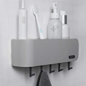 img 3 attached to 🦷 Organize Your Toothbrushes with Qinuans Wall Mounted Toothbrush Holder & Cup Set - No Drilling, Adhesive Organizer with 5 Towel Hooks (2 Cups) - Gray