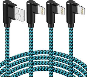 img 4 attached to 🔌 Long Lightning Cable 10ft - MFi Certified 3 Pack - Extra Long Nylon Braided 90 Degree Right Angle iPhone Charger for iPhone 12 11 Pro X XS XR 8 Plus 7 6 5 - Blue Black Color (10 FT)
