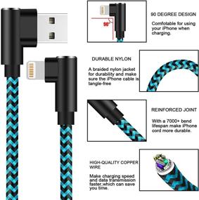 img 3 attached to 🔌 Long Lightning Cable 10ft - MFi Certified 3 Pack - Extra Long Nylon Braided 90 Degree Right Angle iPhone Charger for iPhone 12 11 Pro X XS XR 8 Plus 7 6 5 - Blue Black Color (10 FT)