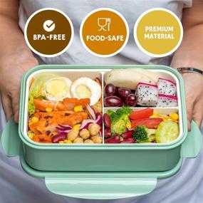 img 3 attached to 🍱 Durable BPA-Free Bento Boxes for Adults - 1100 ML Lunch Box for Kids with Spoon & Fork: Perfect Size for On-the-Go Meals!