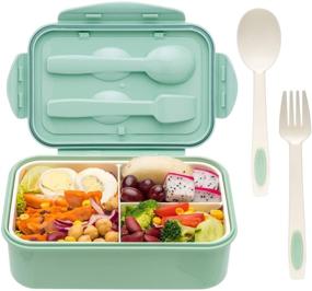 img 4 attached to 🍱 Durable BPA-Free Bento Boxes for Adults - 1100 ML Lunch Box for Kids with Spoon & Fork: Perfect Size for On-the-Go Meals!