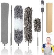 🧹 kissdate microfiber duster set: extendable stainless steel pole, bendable and detachable brush, washable dusters for easy cleaning of ceiling fans, blinds, cars, and furniture - pack of 5 logo