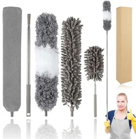 img 4 attached to 🧹 KissDate Microfiber Duster Set: Extendable Stainless Steel Pole, Bendable and Detachable Brush, Washable Dusters for Easy Cleaning of Ceiling Fans, Blinds, Cars, and Furniture - Pack of 5