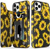 🌻 stylish floral flip folio leather wallet case for iphone 12 pro max 6.7" - blooming sunflowers design logo