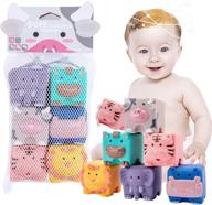 🧸 jetm·hh baby blocks: soft building toys for 6 months up toddlers - silicone bath toys, chewable, squeeze - 6 pcs adorable animals shapes set logo