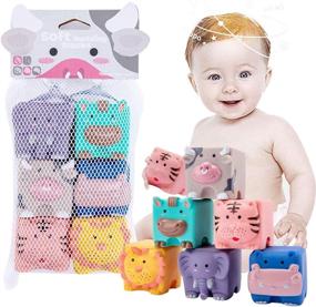 img 4 attached to 🧸 JETM·HH Baby Blocks: Soft Building Toys for 6 Months Up Toddlers - Silicone Bath Toys, Chewable, Squeeze - 6 PCS Adorable Animals Shapes Set