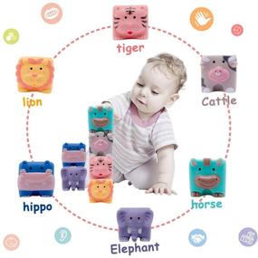 img 3 attached to 🧸 JETM·HH Baby Blocks: Soft Building Toys for 6 Months Up Toddlers - Silicone Bath Toys, Chewable, Squeeze - 6 PCS Adorable Animals Shapes Set