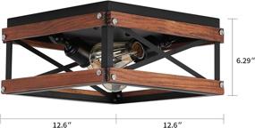 img 1 attached to 🏡 Black Metal and Wood Square Flush Mount Ceiling Light Fixture - Rustic Farmhouse Two-Light for Hallway, Bedroom, Kitchen, Entryway