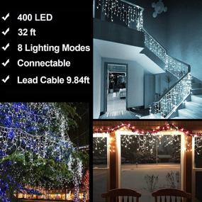 img 2 attached to 🎄 Outdoor Christmas Lights Decorations - 400 LED 33ft 8 Modes Curtain Fairy String Light with 75 Drops, Clear Wire - Ideal LED String Lights Decor for Wedding, Party, Holiday, Christmas - Cool White