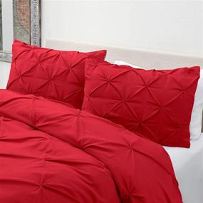 img 1 attached to 🛏️ Набор наволочек Nestl Pintuck - Точная наволочка для одеяла в размере Queen - Яркая красная наволочка - Роскошный 3-х частный набор наволочек с складками - Изысканно мягкая микрофибра