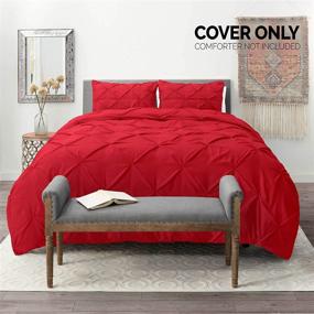 img 2 attached to 🛏️ Nestl Pintuck Duvet Cover Set - Precise Pintuck Comforter Cover in Queen Size - Vibrant Red Duvet Cover - Luxurious 3-Piece Pinch Pleat Duvet Cover Set - Exquisitely Soft Microfiber Fabric