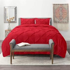 img 3 attached to 🛏️ Nestl Pintuck Duvet Cover Set - Precise Pintuck Comforter Cover in Queen Size - Vibrant Red Duvet Cover - Luxurious 3-Piece Pinch Pleat Duvet Cover Set - Exquisitely Soft Microfiber Fabric