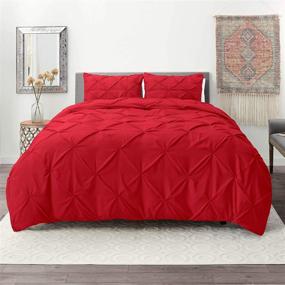 img 4 attached to 🛏️ Nestl Pintuck Duvet Cover Set - Precise Pintuck Comforter Cover in Queen Size - Vibrant Red Duvet Cover - Luxurious 3-Piece Pinch Pleat Duvet Cover Set - Exquisitely Soft Microfiber Fabric