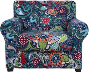 img 4 attached to 🌸 Stylish hyha Printed Couch Chair Cover - Floral Pattern Sofa Cover with Separate Cushion Cover - 2 Piece Stretch Armchair Slipcover for Elegant Furniture Protection, Easy to Clean (Armchair Size, Paisley Floral Design)