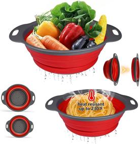 img 4 attached to Uuoeebb Collapsible Colander Set - Foldable Silicone Strainer for Pasta, Vegetables, and Fruits - Kitchen Mesh Folding Colander Strainer Set