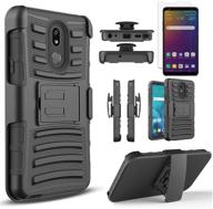 📱 protective phone case for lg stylo 5 - circlemalls - with tempered glass screen protector, shockproof armor, kickstand & belt clip holster - black (not fit stylo 6) logo