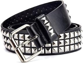 img 3 attached to Bold Black Studded Belt with Metal Pyramid 🔗 for Women and Men - Perfect for Punk Rock Fashion