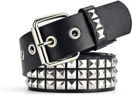 img 4 attached to Bold Black Studded Belt with Metal Pyramid 🔗 for Women and Men - Perfect for Punk Rock Fashion