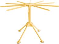 collapsible pasta drying rack - fresh noodles hanging stand for kitchen - foldable plastic spaghetti holder with 4 legs and 10 arm handles (yellow) logo