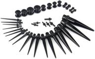 🖤 32 pieces black acrylic surgical ear stretchers tapers and plugs kit - shinestyle 14g-00g logo