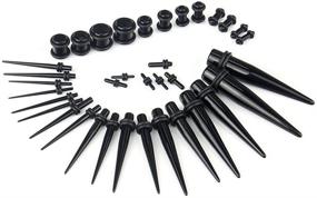 img 4 attached to 🖤 32 Pieces Black Acrylic Surgical Ear Stretchers Tapers and Plugs Kit - SHINEstyle 14g-00g