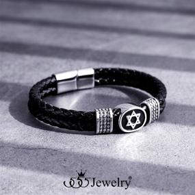img 2 attached to Men's Braided Leather Bracelet with Stainless Steel Star of David Design by 555Jewelry