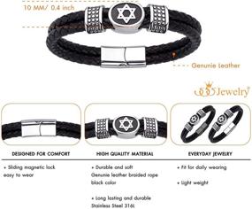 img 1 attached to Men's Braided Leather Bracelet with Stainless Steel Star of David Design by 555Jewelry
