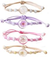 set of 4 hand-woven adjustable ceramic beaded bracelets with sweet daisy dandelion flowers for women and girls logo