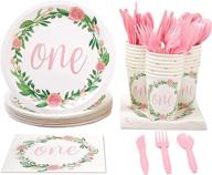 🌸 floral decorations set for girls' first year birthday party: 24-guest pack with plates, napkins, cups, and cutlery (144 pieces) logo