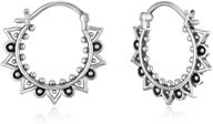 🌸 925 sterling silver floral hoop earrings: exquisite petal design with snap hook closure - balinese tribal boho style logo