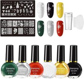 img 4 attached to Ownest 6 Color Nail Art Stamping Polish Kit, Vibrant Manicure Plate Printing Varnish 10ML, Including 2 Design Plates and 1 Clear Nail Stamper