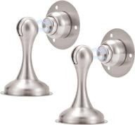 🚪 brushed nickel stainless steel magnetic door stop with 3m double sided adhesive tape - no drilling or screws necessary | stronger mount door stopper for floor, keeps your door open | 2 pack логотип