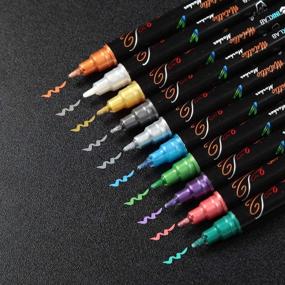 img 3 attached to Metallic Marker Pens Dual Tip - 10 Vibrant Colors for Card Making, Rock Painting, Album Scrapbook, Metal, Wood, Ceramic, Glass - Medium & Brush Tip