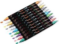 metallic marker pens dual tip - 10 vibrant colors for card making, rock painting, album scrapbook, metal, wood, ceramic, glass - medium & brush tip logo