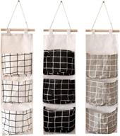 bivisen waterproof over the door closet organizer linen fabric hanging pocket 🗄️ organizer with 3 pockets - set of 3 (black, white, gray) for bedroom, bathroom логотип